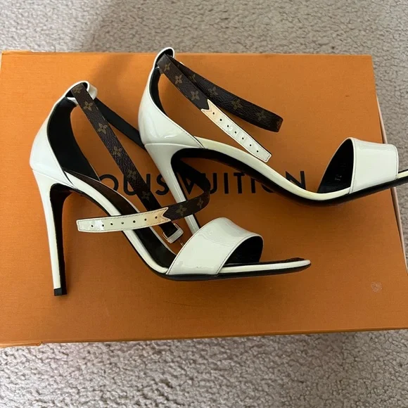 Preowned Womens Louis Vuitton Passenger Heel Sandals Monogram EBENE Sz. 38/US 8. - Picture 8 of 12